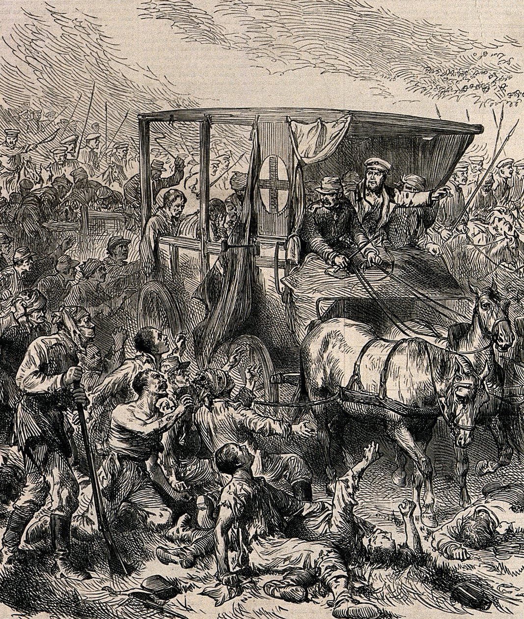 Ratowanie rannych żołnierzy rosyjskich z pola bitwy, ok. 1878 autorstwa Unbekannt
