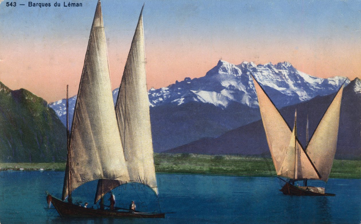 Rodan-Alpy, Haute Savoie (74): łodzie na Jeziorze Genewskim (Jezioro Genewskie) - pocztówka z 1938 roku autorstwa Unbekannt