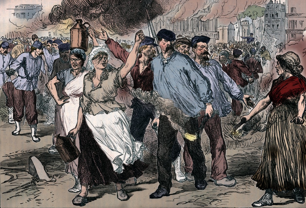 Buntownicy i benzyniarze podpalający budynki publiczne w Paryżu podczas Komuny Paryskiej, 1871 1906 autorstwa Unbekannt