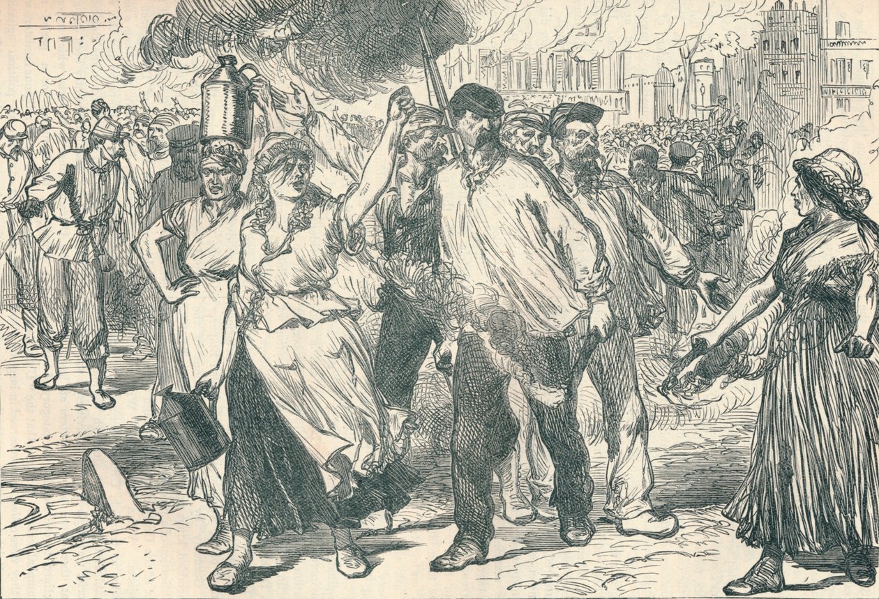 Buntownicy i benzyniarze podpalający budynki publiczne w Paryżu podczas Komuny Paryskiej, 1871 1906 autorstwa Unbekannt