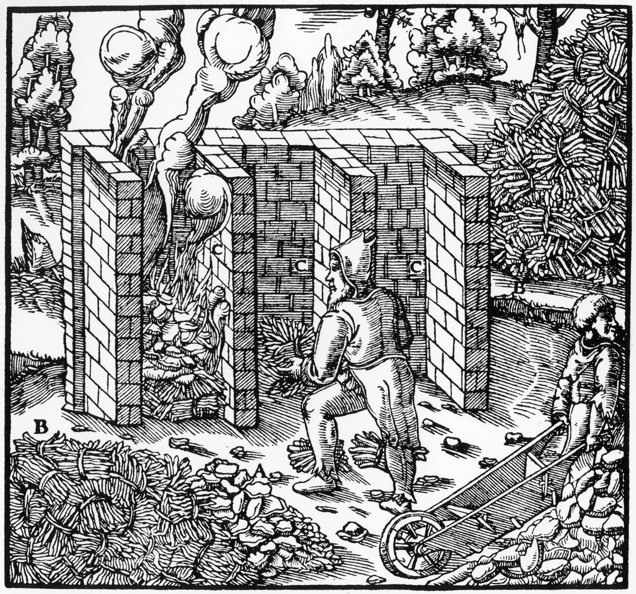 Prażenie rudy miedzi w piecu w C, 1556 autorstwa Unbekannt
