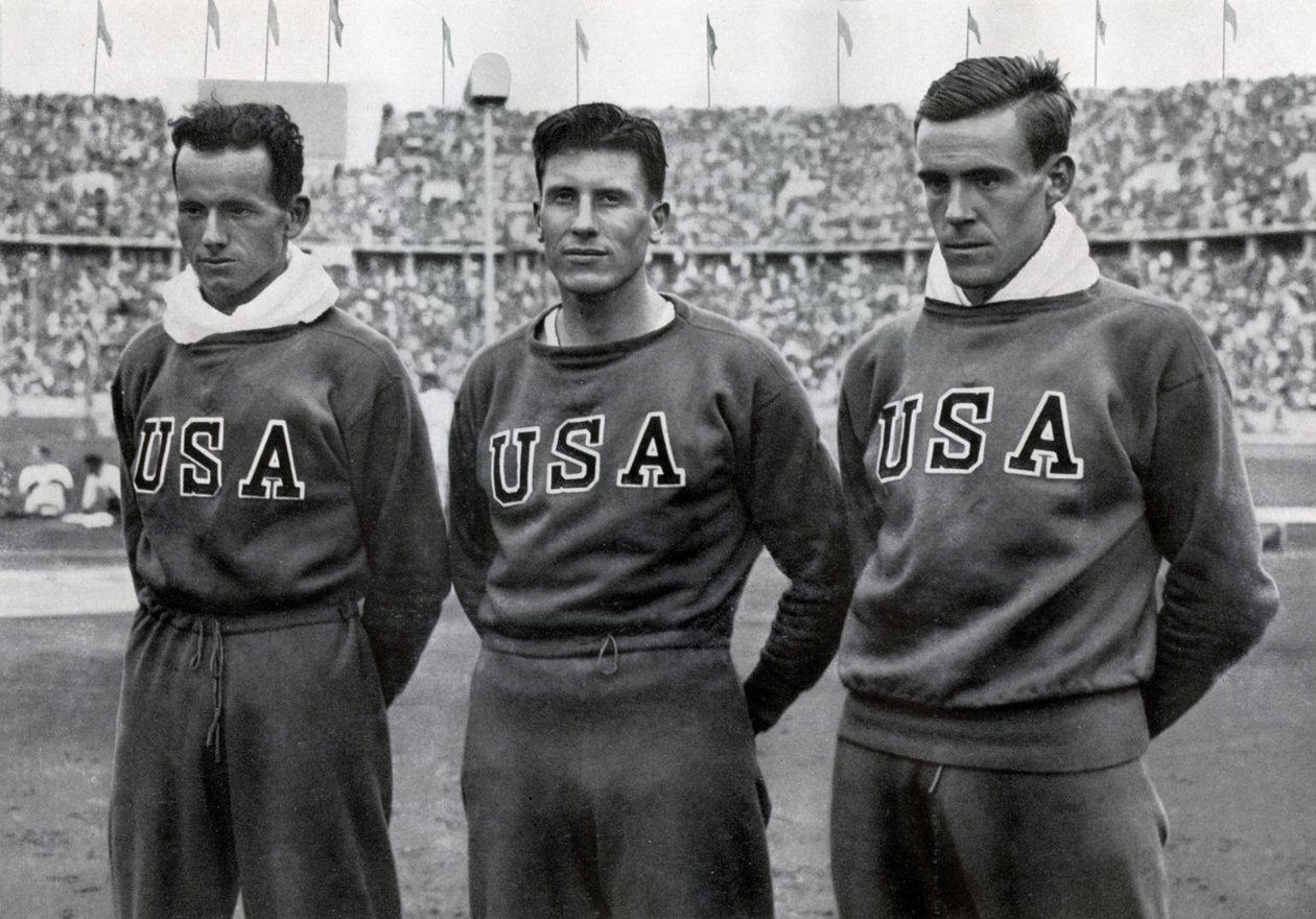 Robert Clark, Glenn Morris, John Parker, amerykańscy dziesięcioboiści, Igrzyska Olimpijskie w Berlinie, 1936 r. autorstwa Unbekannt