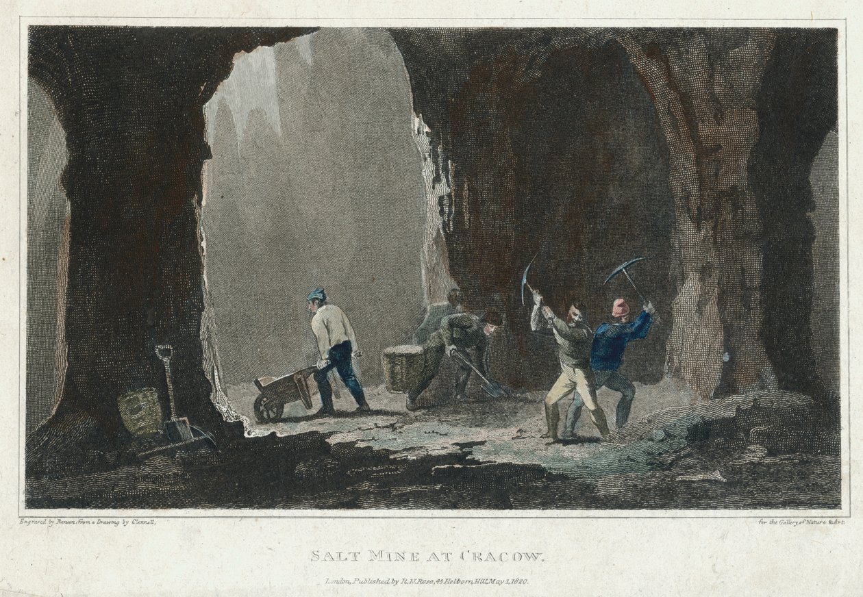 Sól kamienna: Górnicy przy pracy w kopalni soli pod Krakowem, Polska, ok. 1820 r. autorstwa Unbekannt