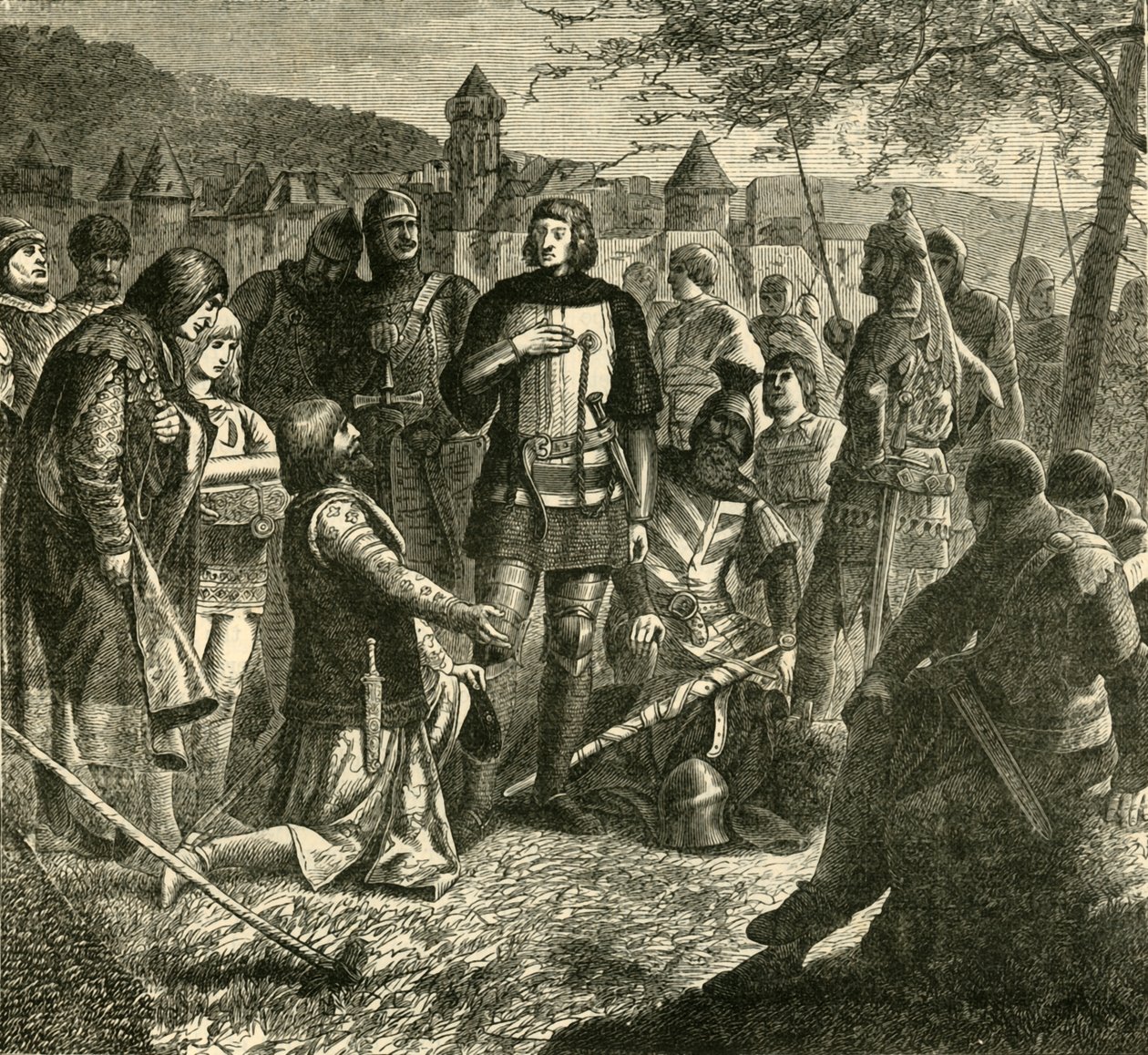 Rodolph z Habsburga otrzymuje wiadomość o jego wyborze na suwerena Niemiec 1273, 1890. autorstwa Unbekannt