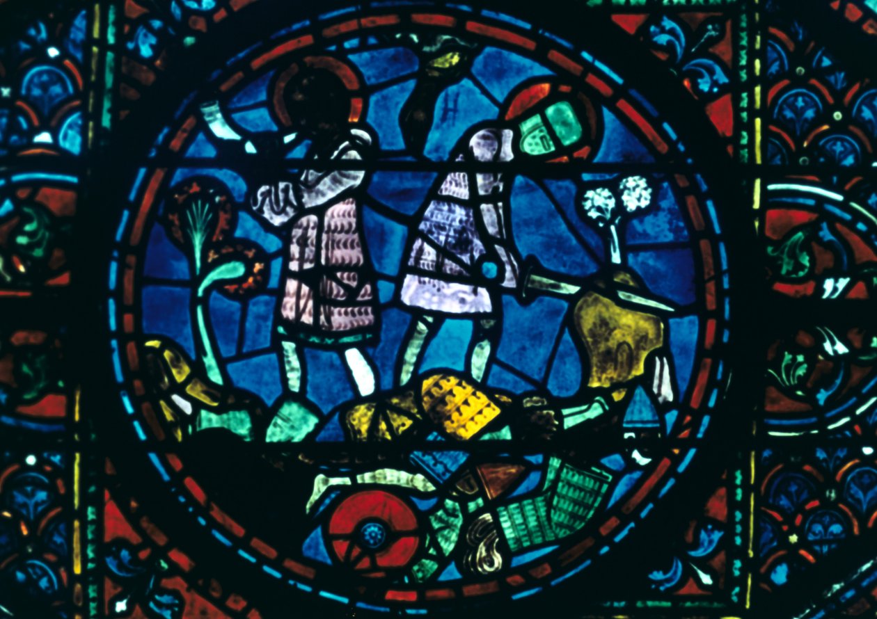 Roland łamie miecz i gra w róg, witraż, katedra w Chartres, Francja, 1194-1260 autorstwa Unbekannt