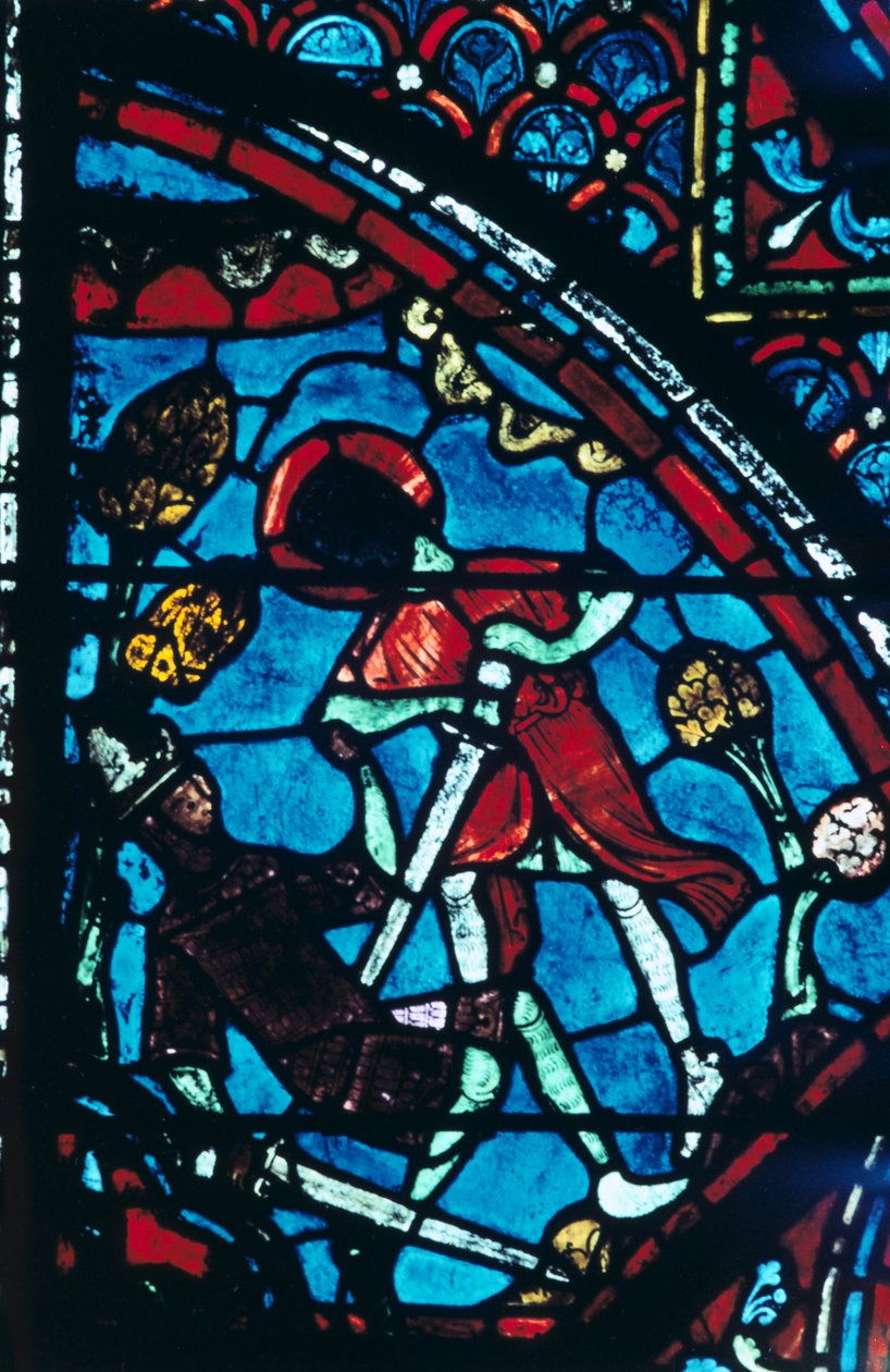 Roland przebija gigantycznego Ferraguta w pępku, witraż, katedra w Chartres, 1194-1260 autorstwa Unbekannt