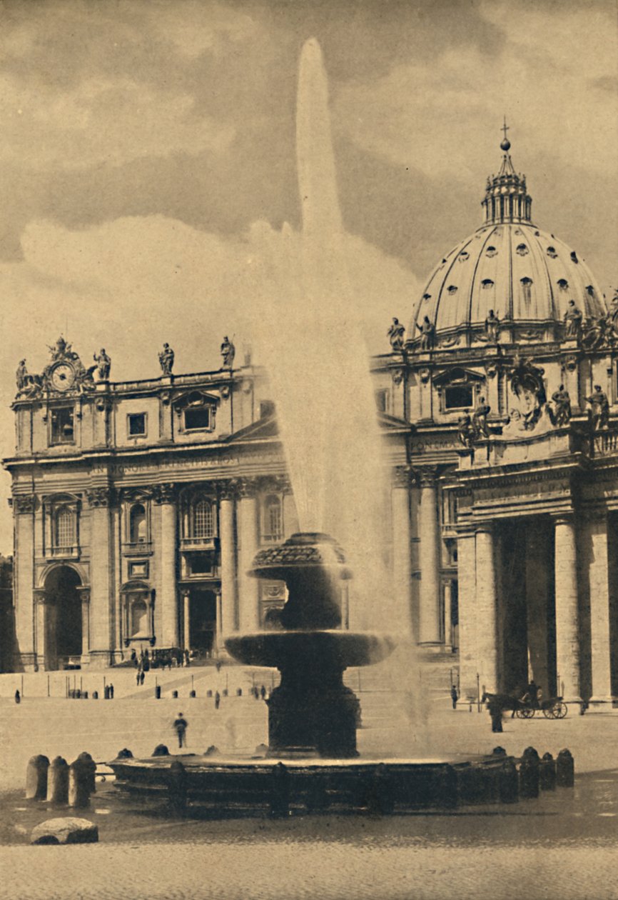 Roma - Plac Świętego Piotra. Fontanna i fasada autorstwa Carlo Maderno. Kopuła Michała Anioła, 1910 autorstwa Unbekannt