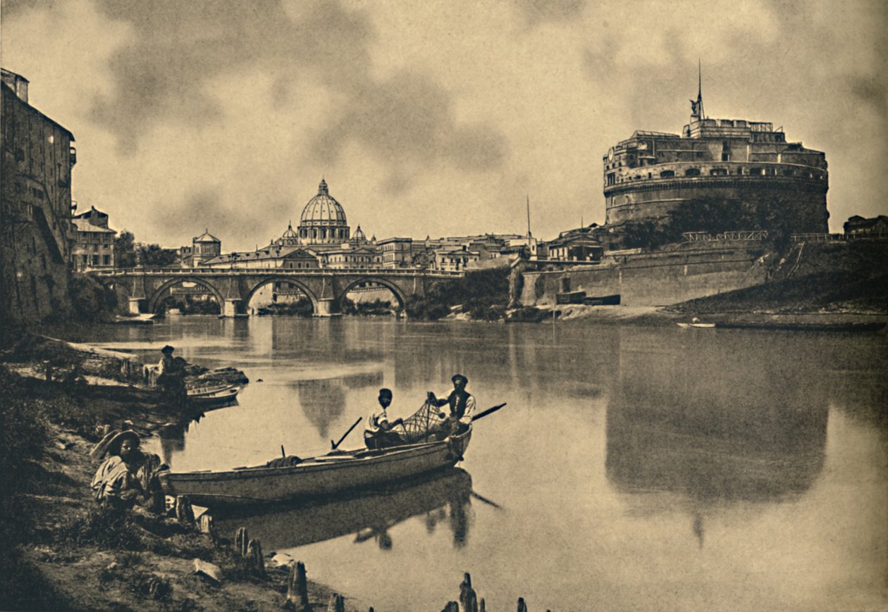 Roma - Tyber - Zamek i Most S. Angelo. Kopuła św. Piotra, 1910 autorstwa Unbekannt