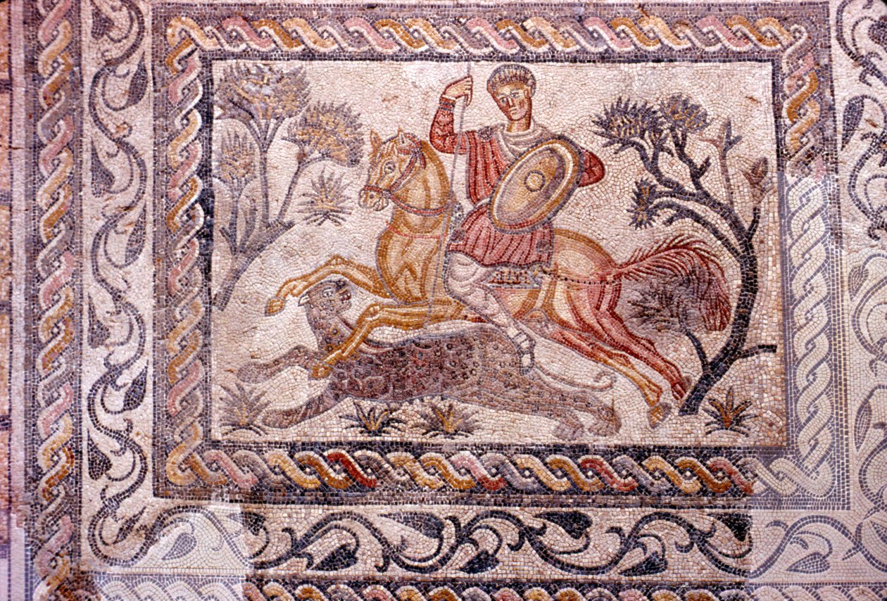 Rzymska mozaika przedstawiająca Jeźdźca polującego na lamparta, Merida, Hiszpania, II-III w. autorstwa Unbekannt