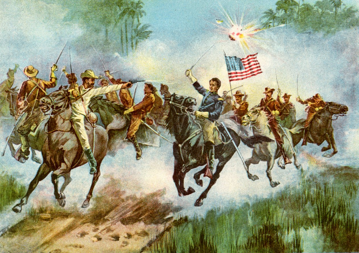 Rough Riders depczący hiszpańską placówkę, Kuba, wojna hiszpańsko-amerykańska, 1898 autorstwa Unbekannt