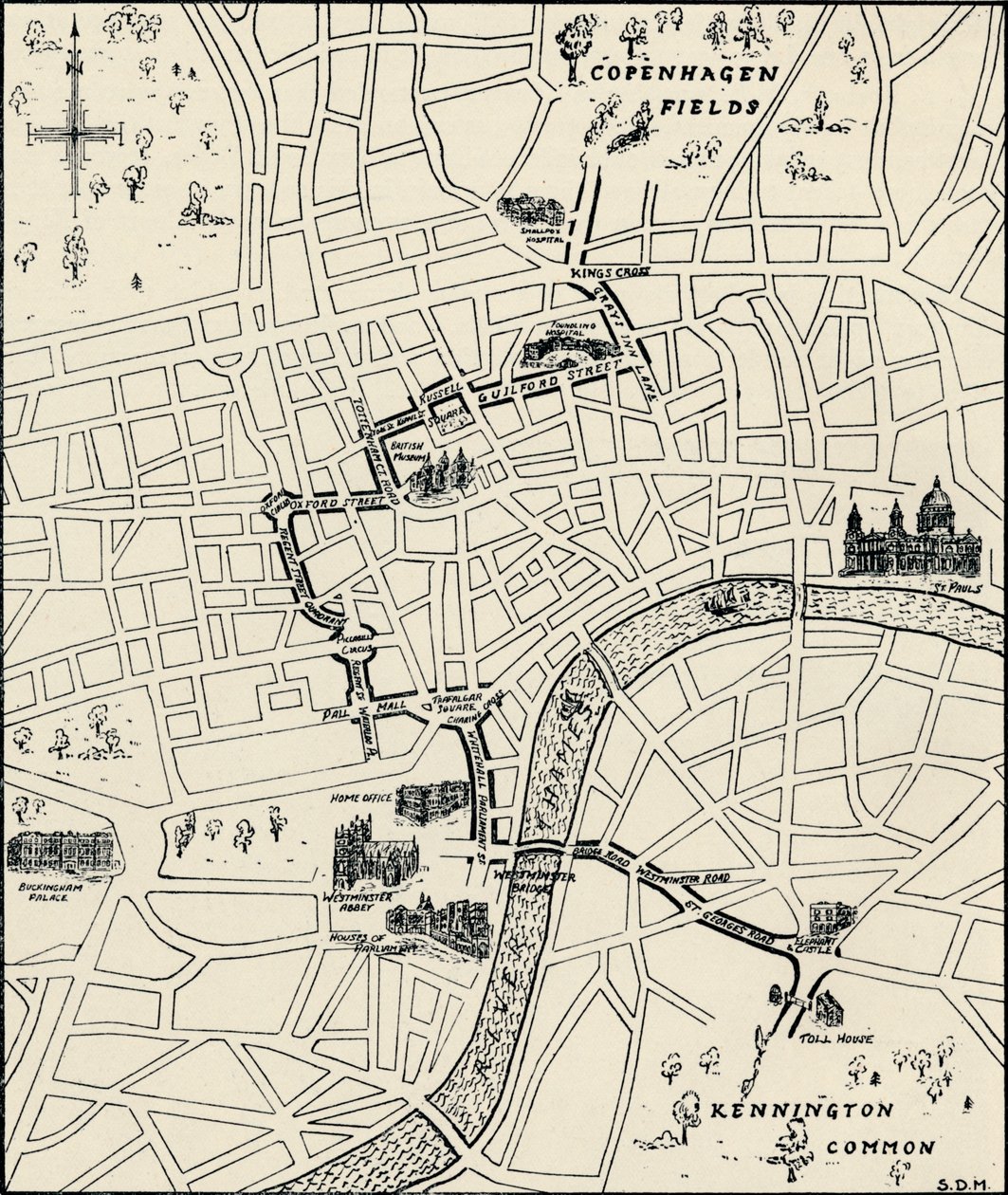 Trasa marszu protestu na uwolnienie męczenników z Tolpuddle, 1834, 1934 autorstwa Unbekannt