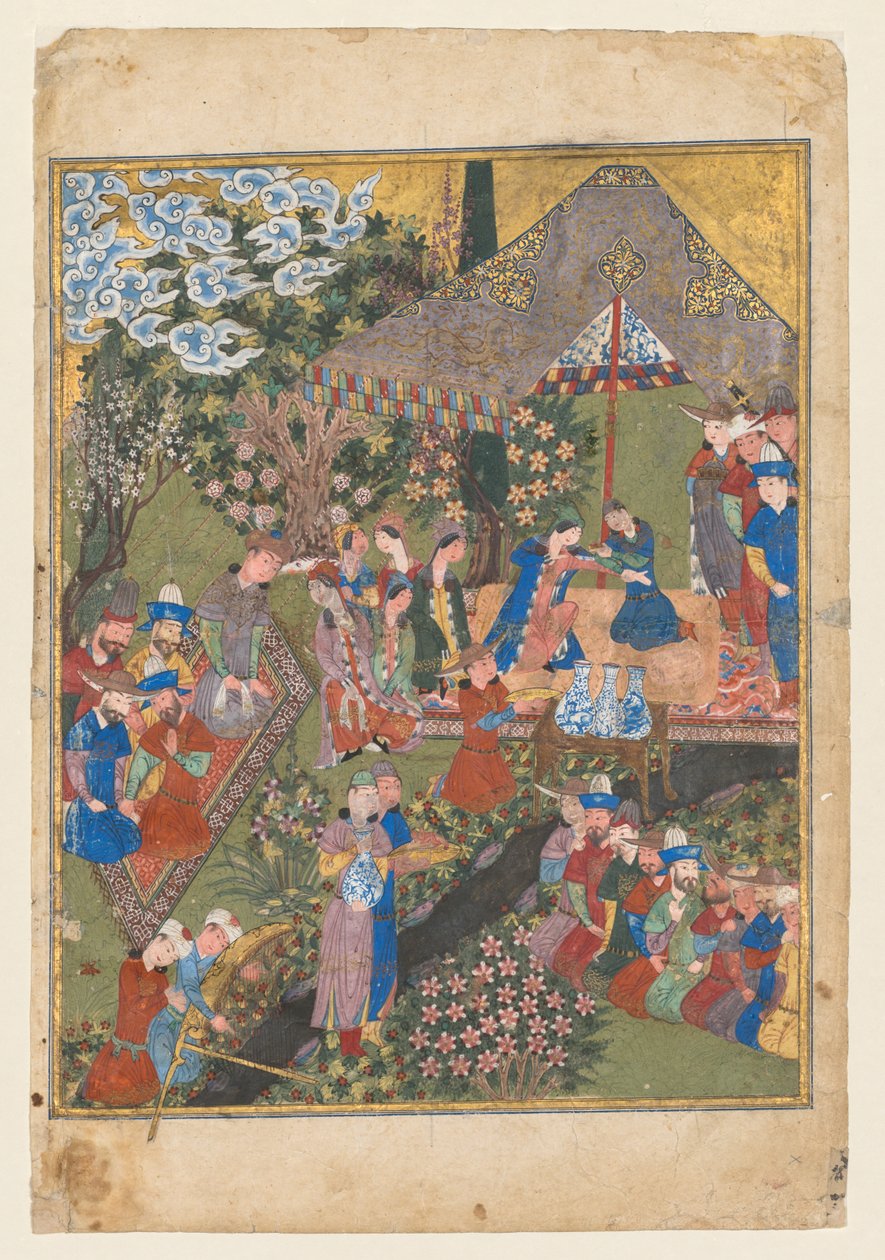 Królewska Uczta w Ogrodzie, verso prawego folio z dwustronicowej okładki..., c. 1440. autorstwa Unbekannt