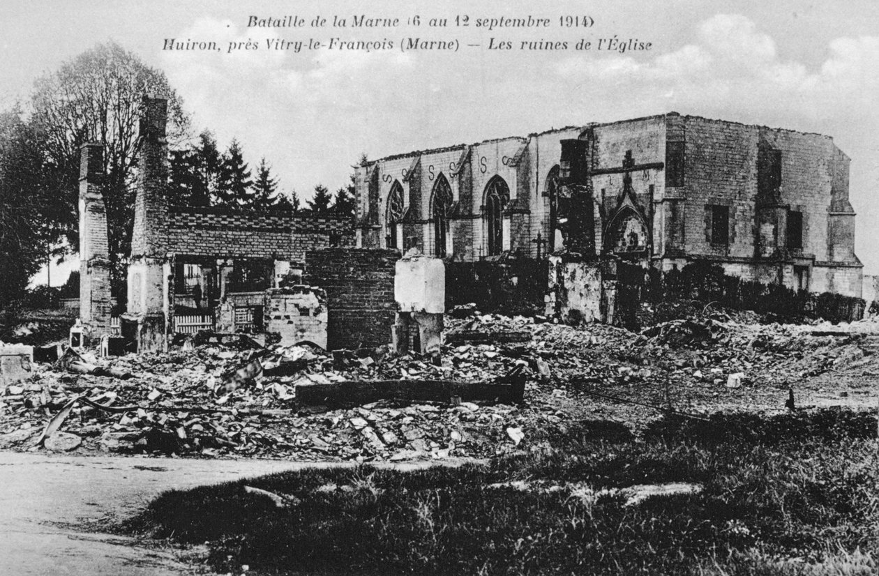 Zrujnowany kościół, Huiron, Francja, bitwa nad Marną, I wojna światowa, 1914 autorstwa Unbekannt