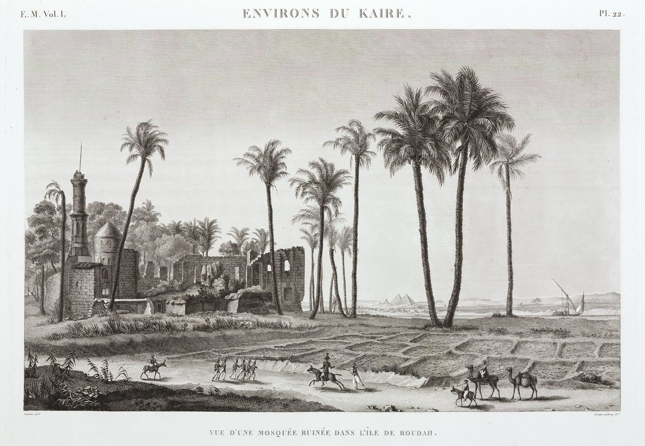 Zrujnowany meczet na wyspie Roudah, niedaleko Kairu, Egipt, ok. 1798 autorstwa Unbekannt