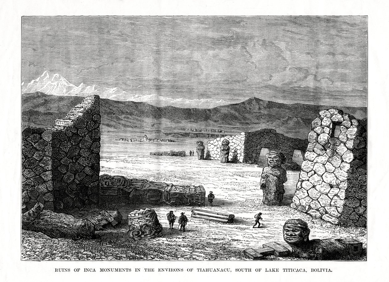 Ruiny Inków Zabytki w okolicach Tiahuanacu, na południe od jeziora Titicaca, Boliwia, 1877 autorstwa Unbekannt