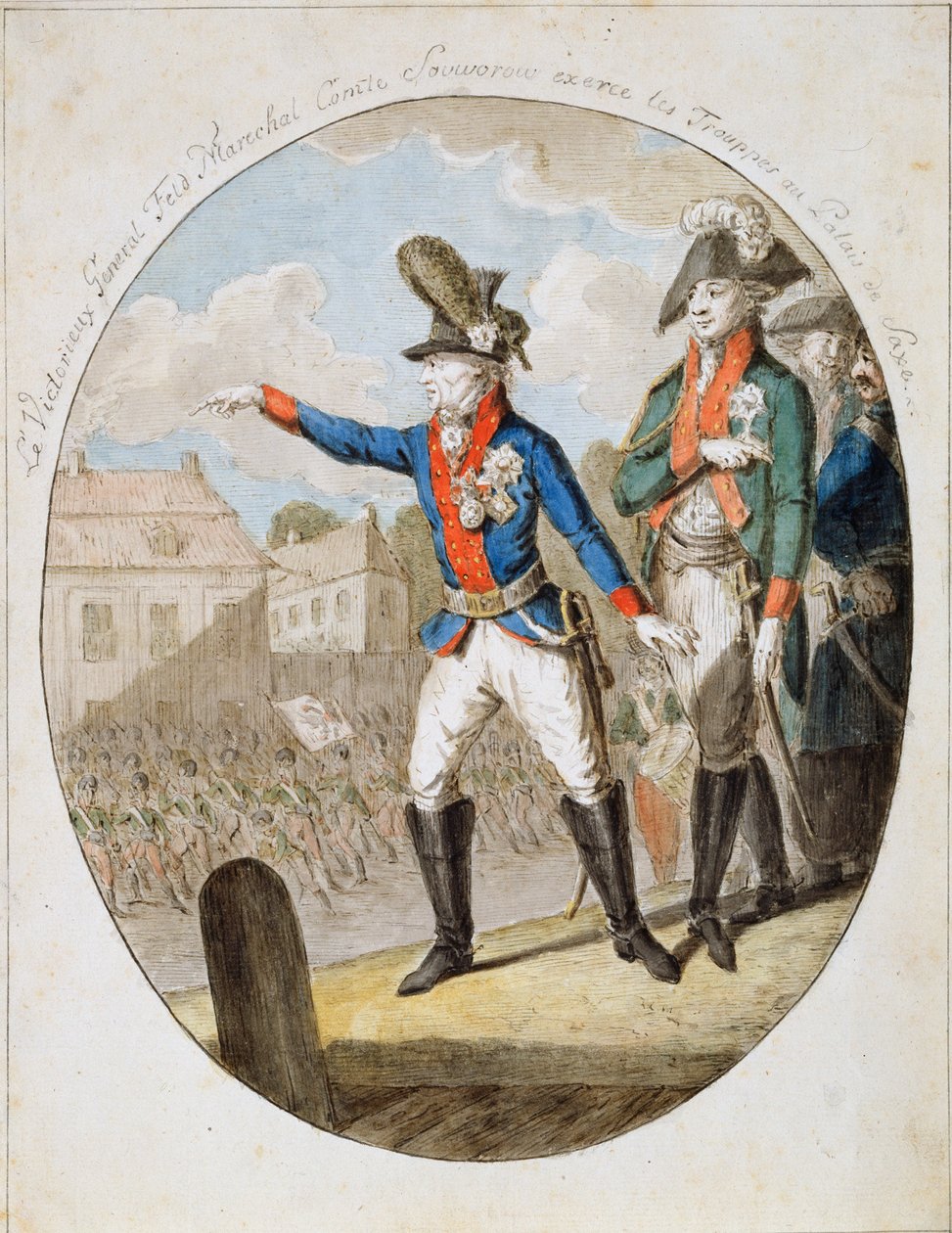 Rosyjski feldmarszałek Aleksander Suworow podczas inspekcji wojsk, c1794 autorstwa Unbekannt