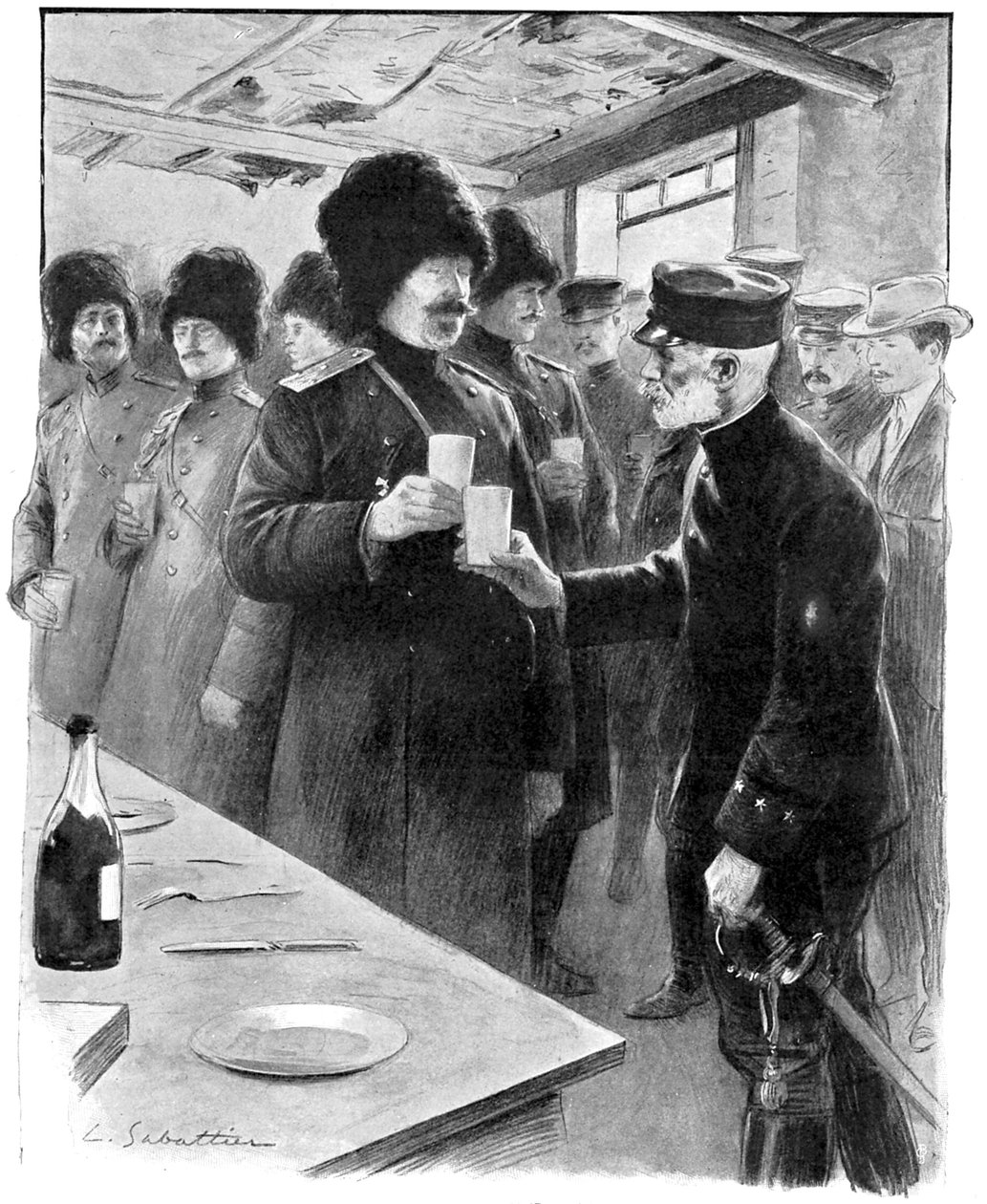 Rosyjscy i japońscy generałowie wznoszą toast, wojna rosyjsko-japońska 1904-5 autorstwa Unbekannt