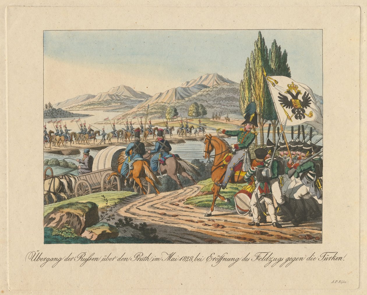 Armia rosyjska przekracza rzekę Prut do Mołdawii w maju 1828, 1829 autorstwa Unbekannt