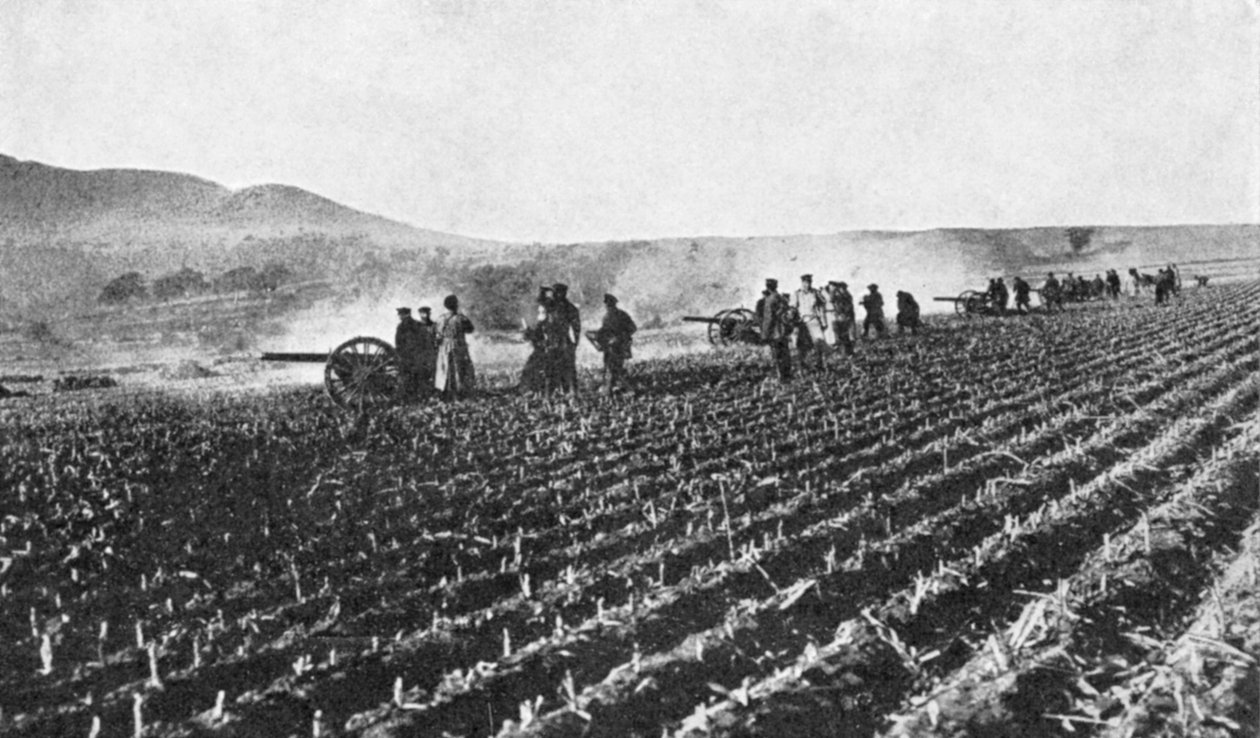 Rosyjska artyleria polowa na polu prosa, wojna rosyjsko-japońska, 1904-5 autorstwa Unbekannt