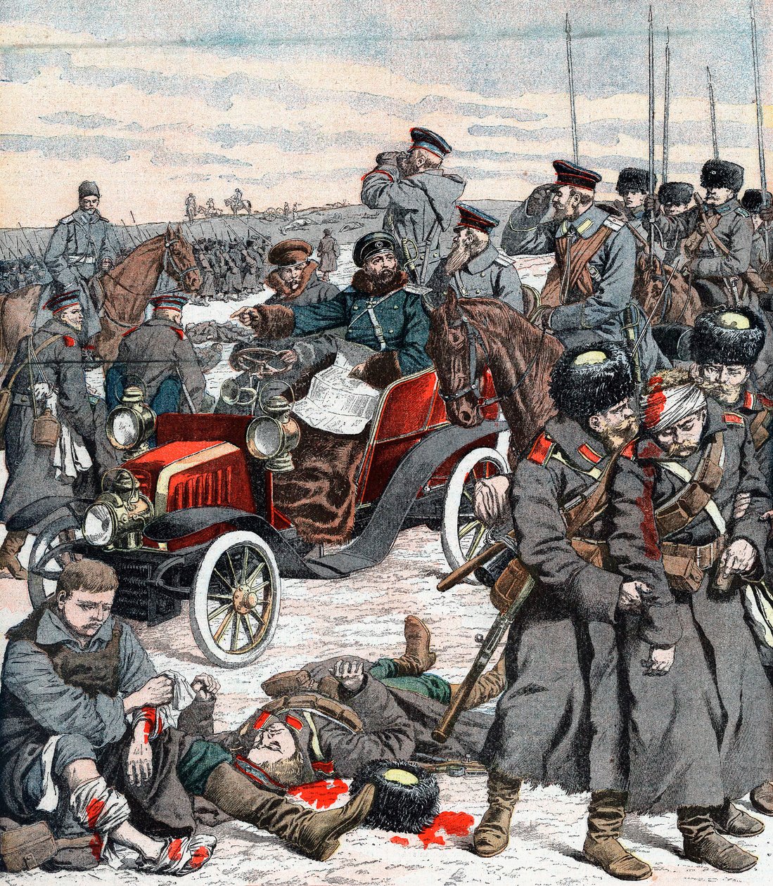 Rosyjski generał kierujący kampanią ze swojego samochodu, wojna rosyjsko-japońska, 1904 autorstwa Unbekannt