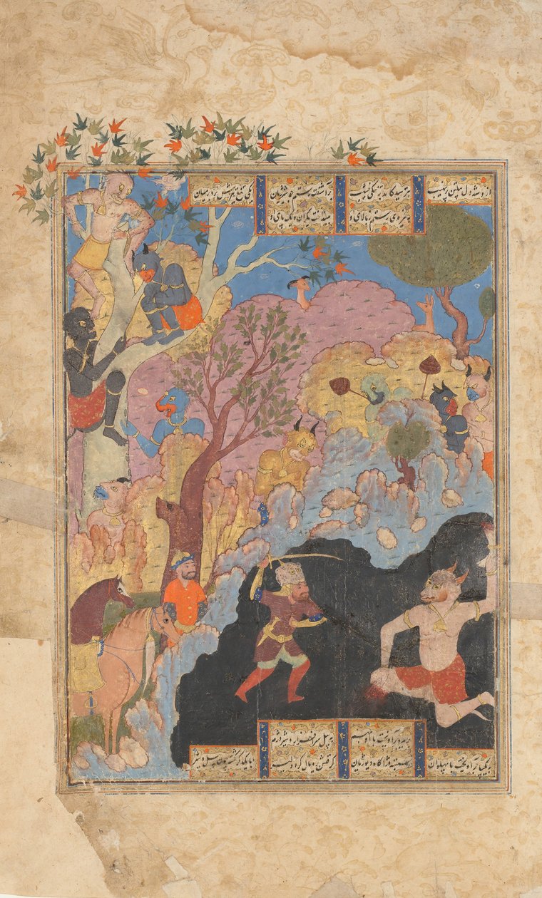 Rustam zabija Białą Div, Folio z Księgi Królów Shahnama, 1560-80. autorstwa Unbekannt