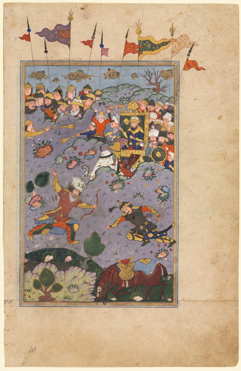 Rustam podejmuje wyzwanie Ashkabusa, z Księgi Królów Szah-namy z Firdausi... c1590-1600. autorstwa Unbekannt