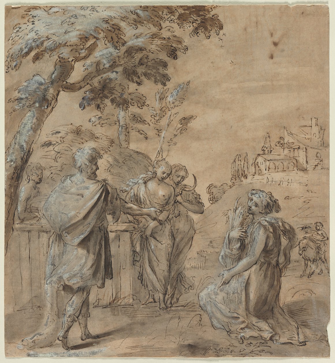 Ruth i Boaz recto Upadek Szymona Maga verso, 1600s. autorstwa Unbekannt