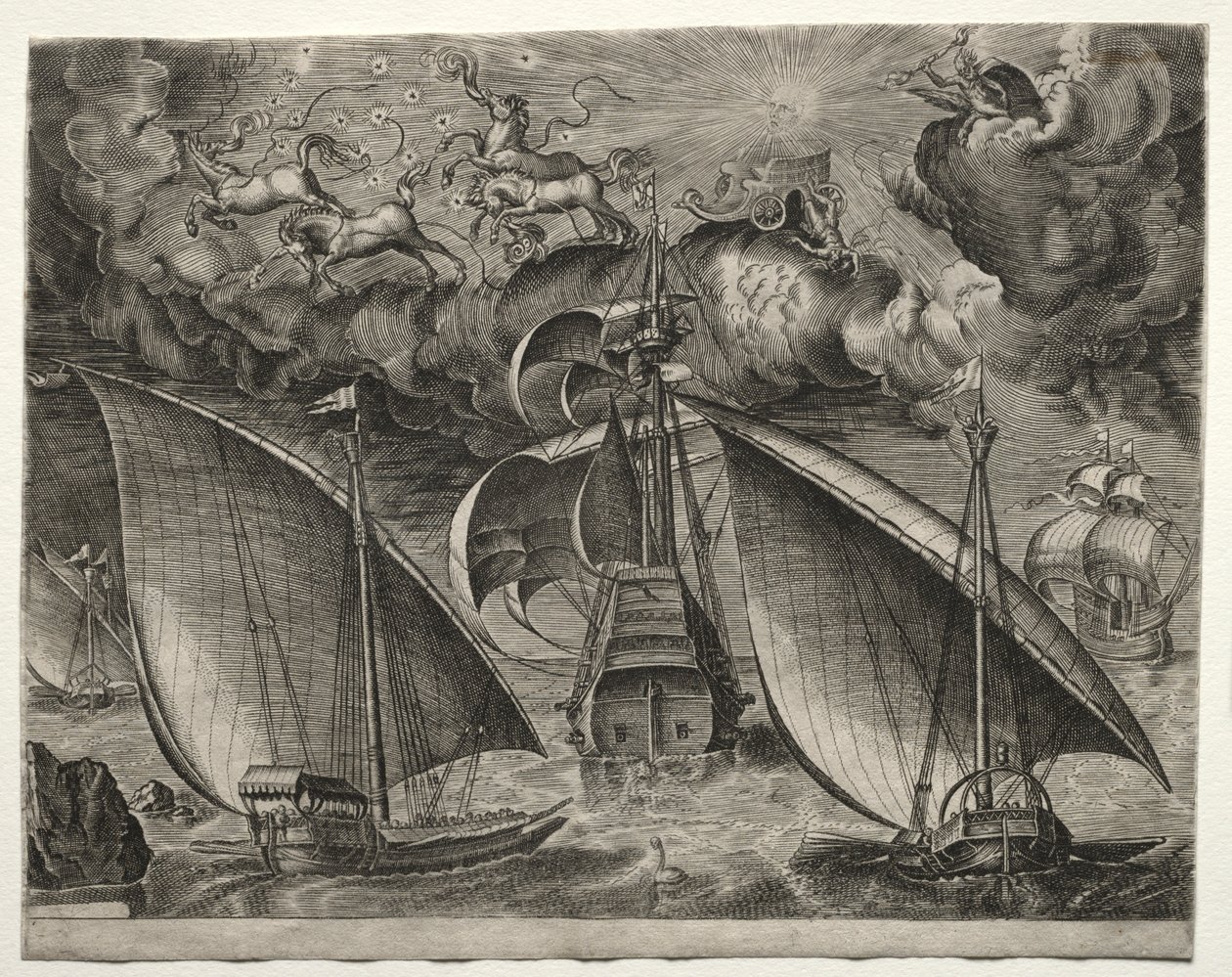 Żaglowce: dwie galery płynące za uzbrojonym trójmistrzem z Phaetonem..., 1561-65. autorstwa Unbekannt