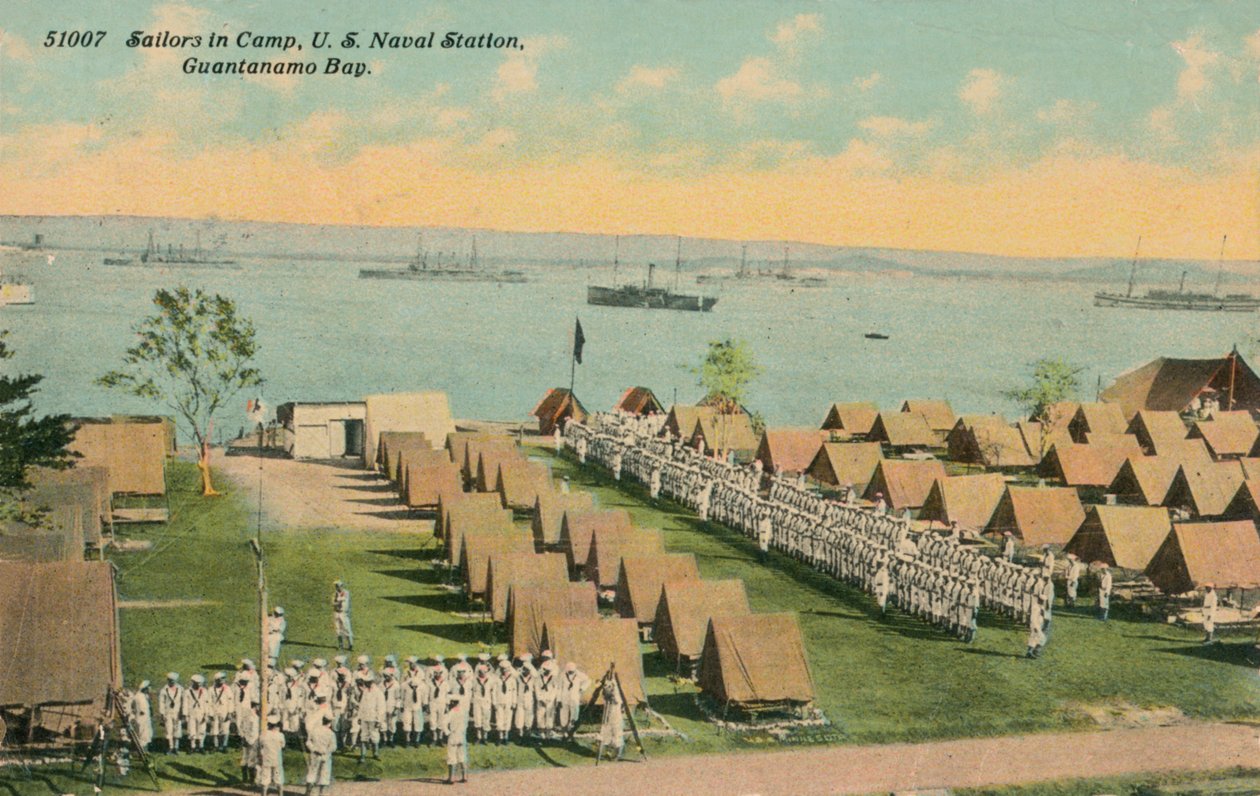 Żeglarze w obozie, Stacja Marynarki Wojennej Stanów Zjednoczonych, Zatoka Guantanamo, c1911 autorstwa Unbekannt