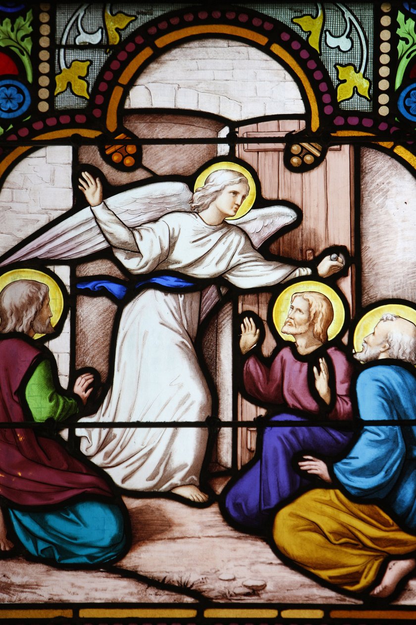 Katedra Saint-Corentin (Saint Corentin), Quimper Angel Witraż: objawienie się św. Piotrowi, Quimper, Francja autorstwa Unbekannt