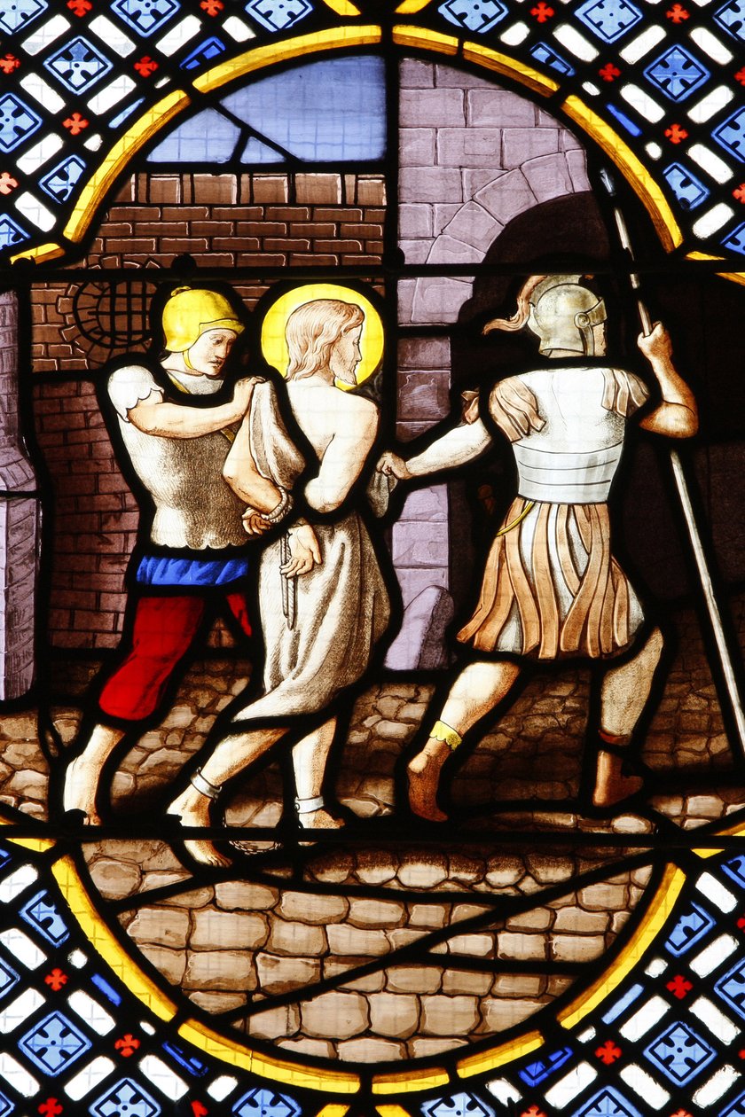 Katedra Saint-Corentin (Saint Corentin), witraż w Quimper: aresztowany św. Jan Chrzciciel, Quimper, Francja autorstwa Unbekannt