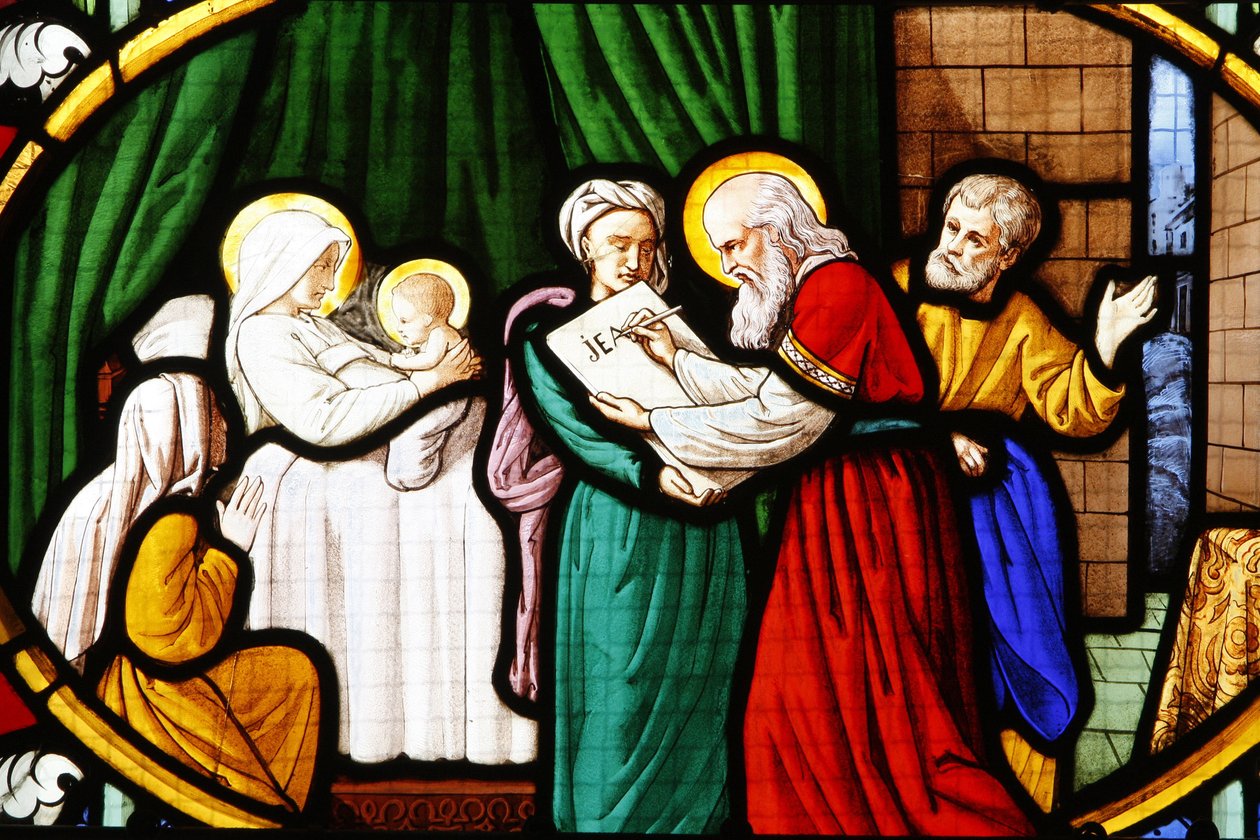 Katedra Saint-Corentin (Saint Corentin), Quimper Witraże: narodziny Jana Chrzciciela, Quimper, Francja autorstwa Unbekannt