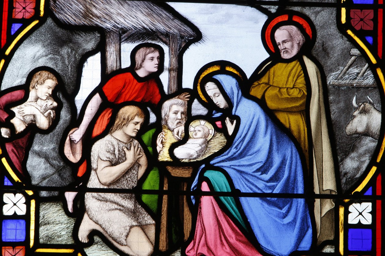 Katedra Saint-Corentin (Saint Corentin), Quimper Witraże: adoracja pasterzy, Quimper, Francja autorstwa Unbekannt