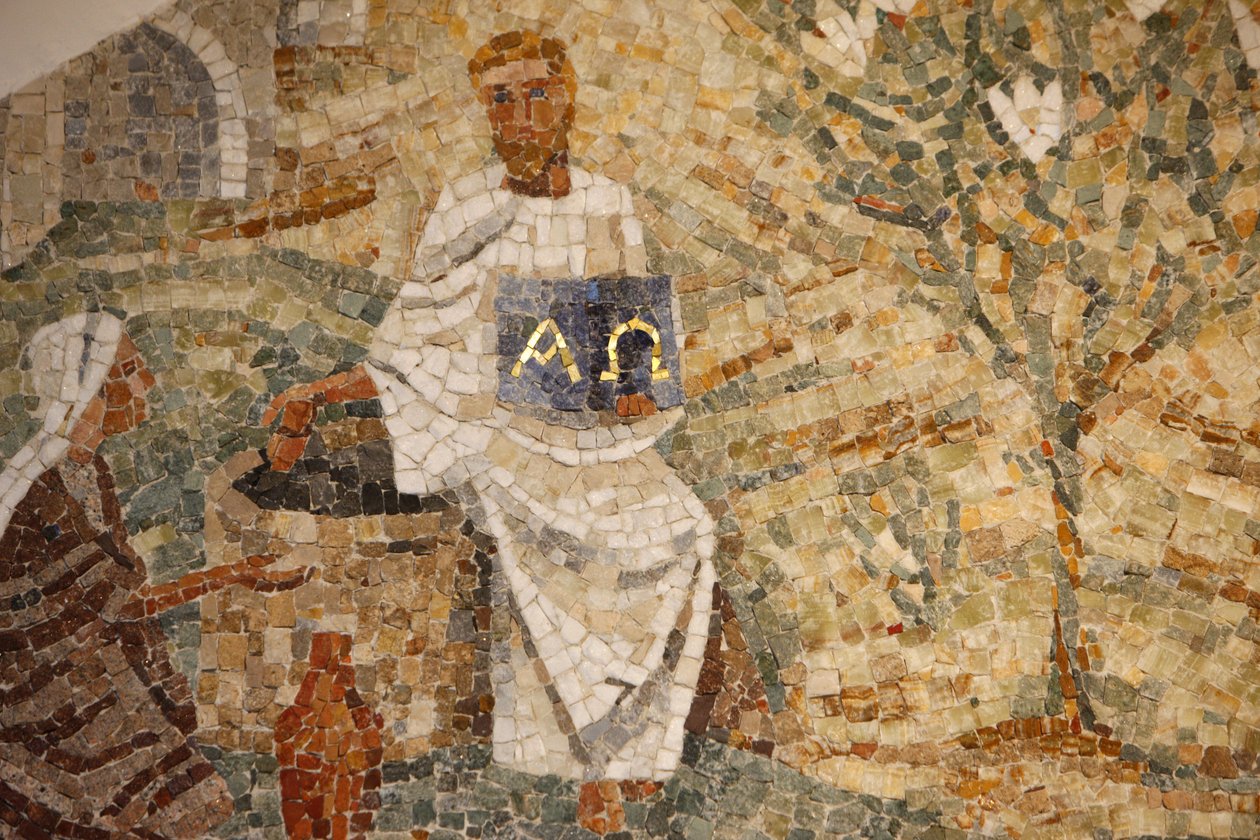 Bazylika opactwa Saint-Maurice, Mozaika Madeleine Diener Jezus i Samarytanin przy studni Jakuba, Saint-Maurice, Suisse autorstwa Unbekannt