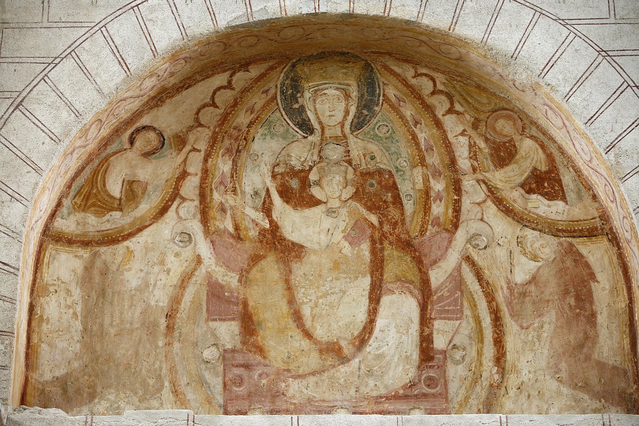 Tympanon opactwa Saint-Savin: Dziewica z Dzieciątkiem, Saint-Savin-sur-Gartempe, Francja autorstwa Unbekannt
