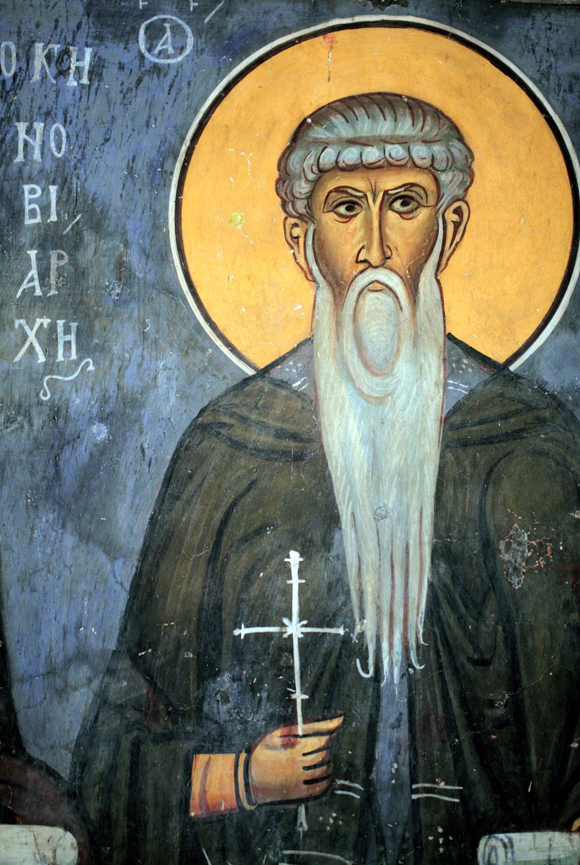 Saint Arsene: bizantyjski fresk z XIV wieku (1332) Nathex, południowa ściana kościół Phorbiotissa Virgin, Asinou UNESCO region Troodos, Cypr autorstwa Unbekannt