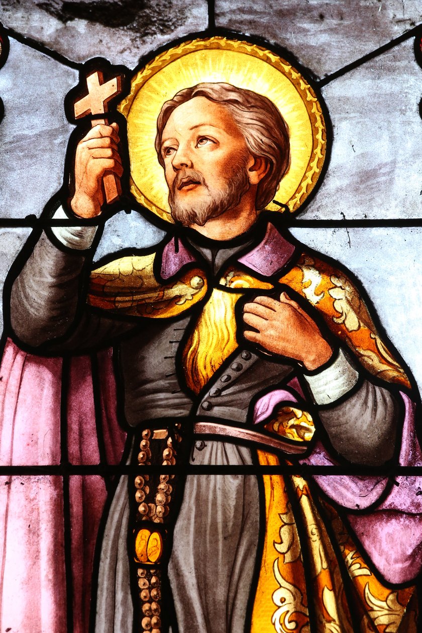 Kościół św. Fargeau. Witraż. Misjonarz rzymskokatolicki św. Franciszek Ksawery. Francja autorstwa Unbekannt