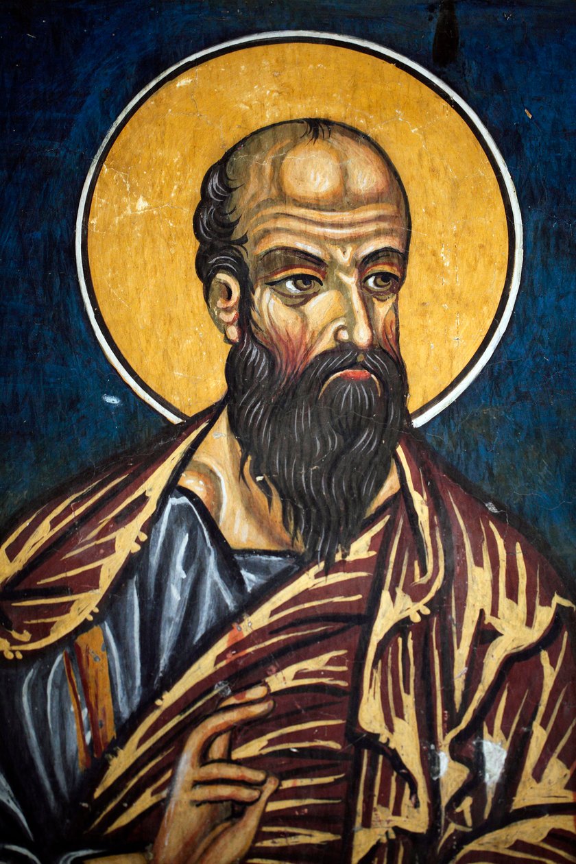 Św. Paweł: bizantyjski fresk z XIV wieku (1332) Nathex, południowa ściana kościół Phorbiotissa Virgin, Asinou UNESCO region Troodos, Cypr autorstwa Unbekannt