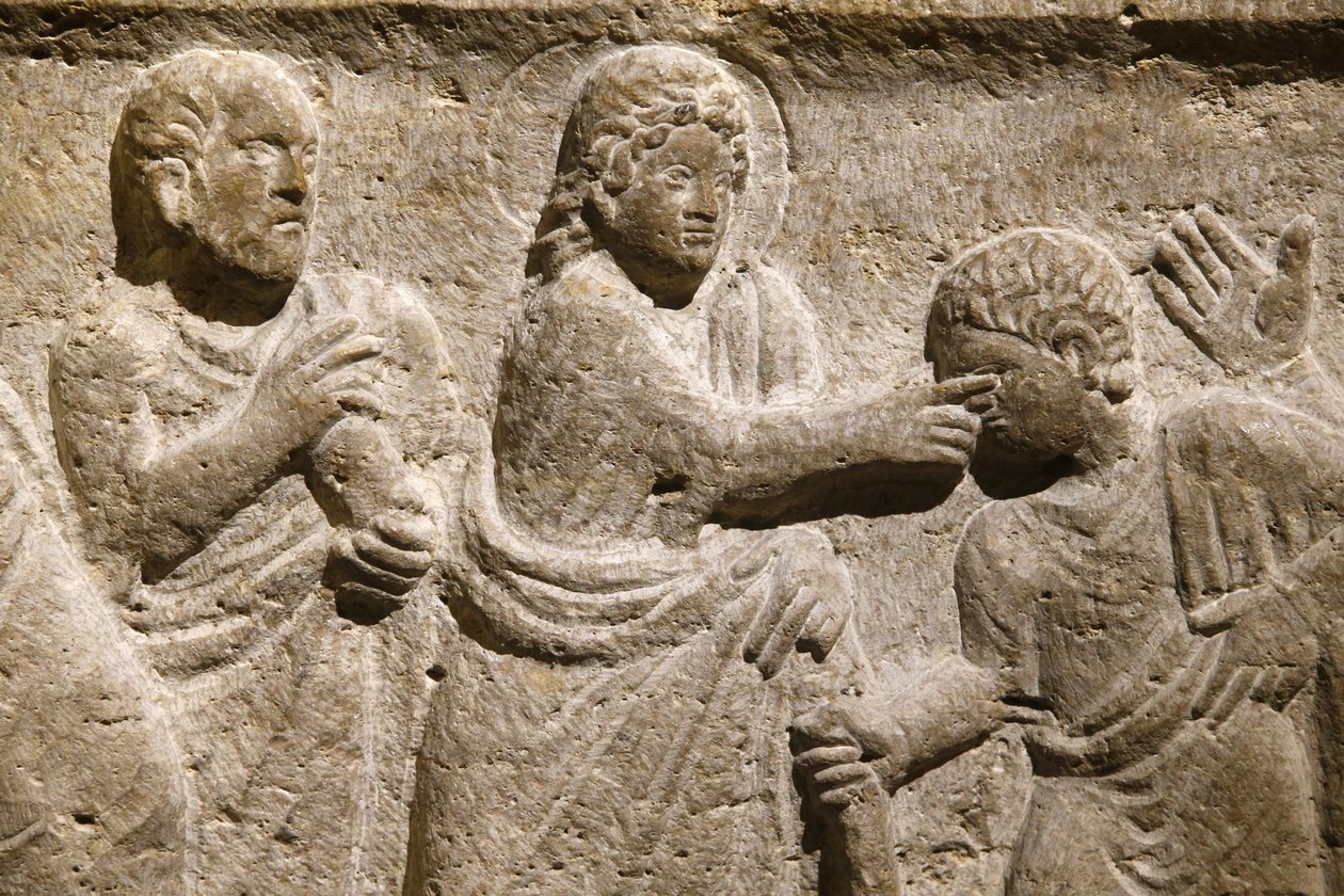 Opactwo Świętego Wiktora, Marsylia. Fragment sarkofagu: Jezus uzdrawia niewidomego. Francja autorstwa Unbekannt