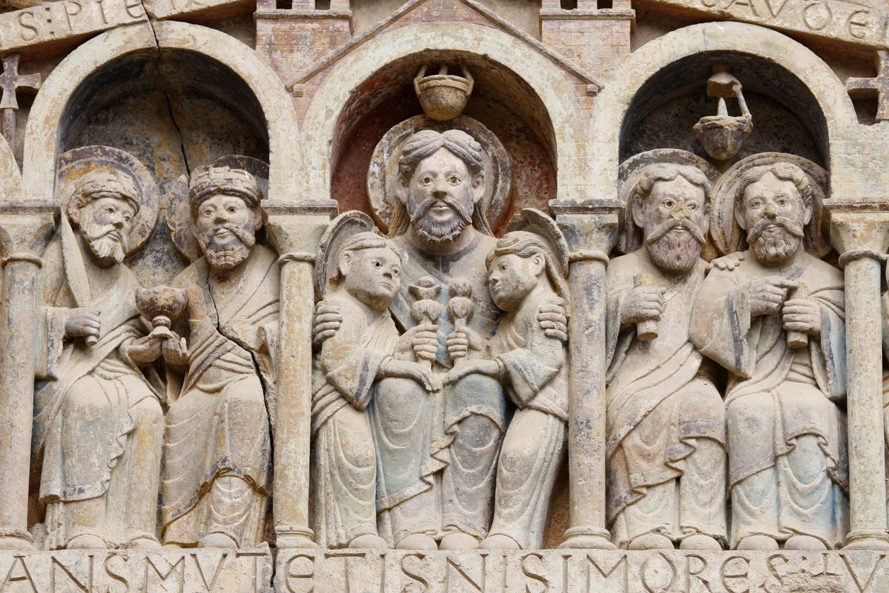 Tympanon kościoła opactwa Sainte Foy: Abraham, Conques, Francja autorstwa Unbekannt