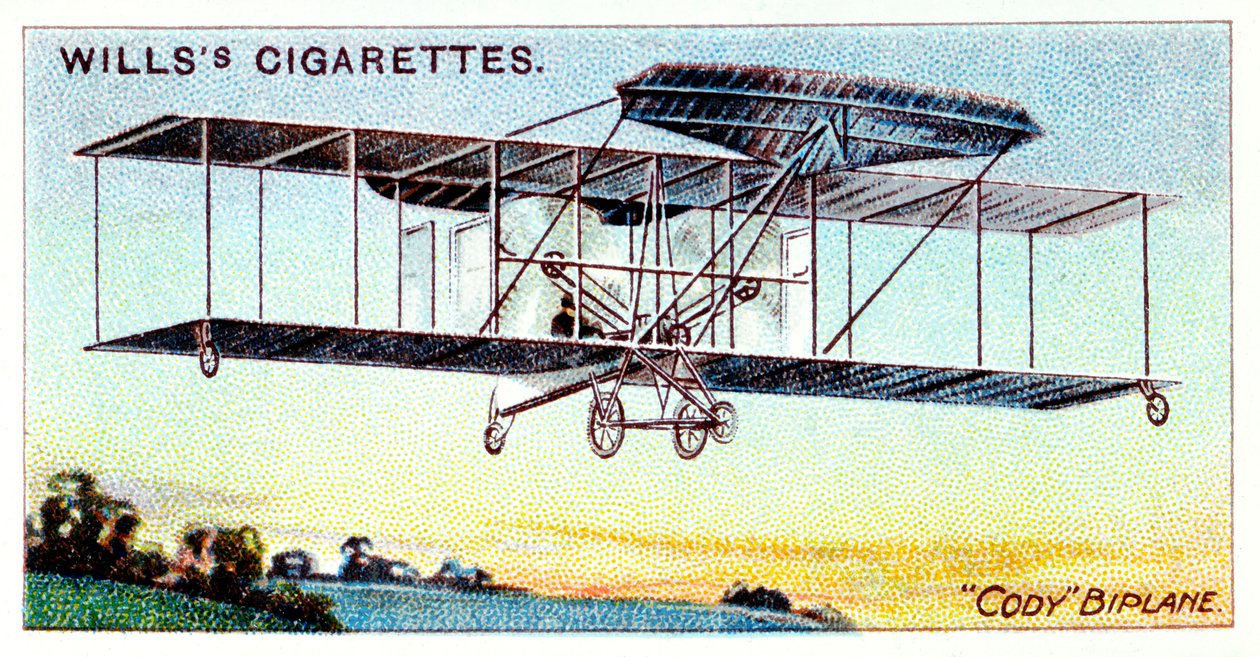 Samuel Franklin Cody , amerykański lotnik brytyjski, latający Cody Biplane c1909 autorstwa Unbekannt