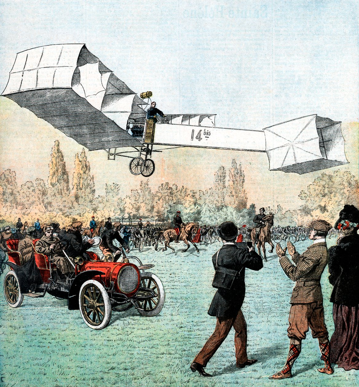 Santos-Dumont wykonuje pierwszy lot samolotem z napędem w Europie, Paryż, 1906 autorstwa Unbekannt