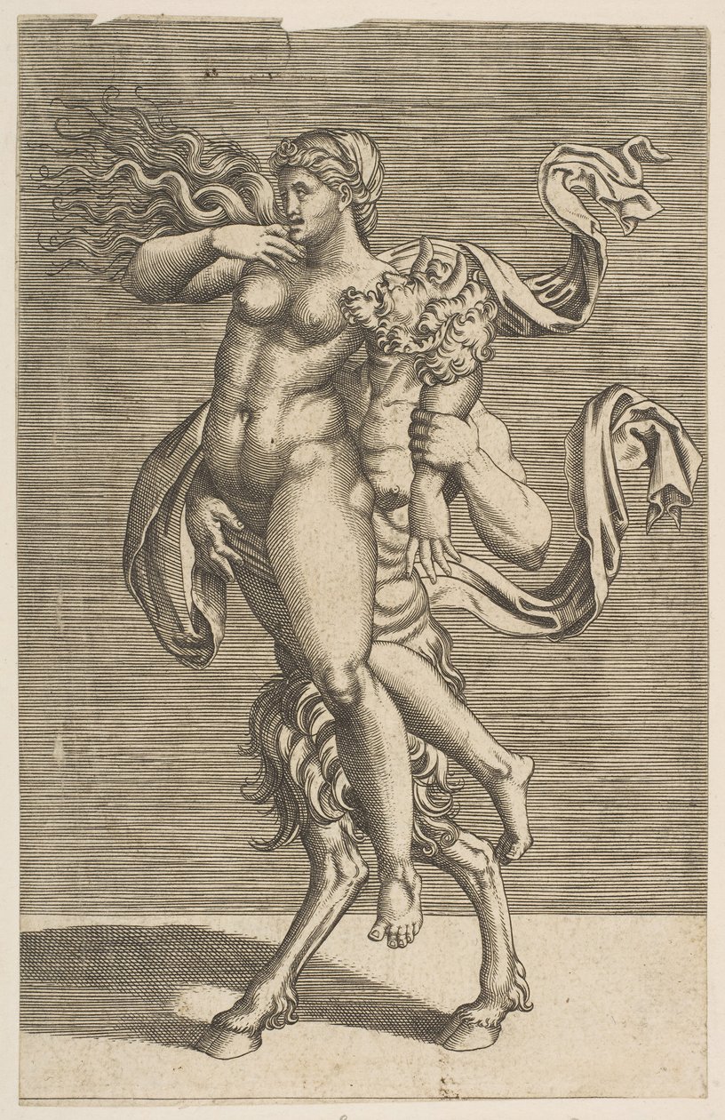 Satyr niosący nimfę krępującą jej prawą rękę, ca. 1515-1600. autorstwa Unbekannt