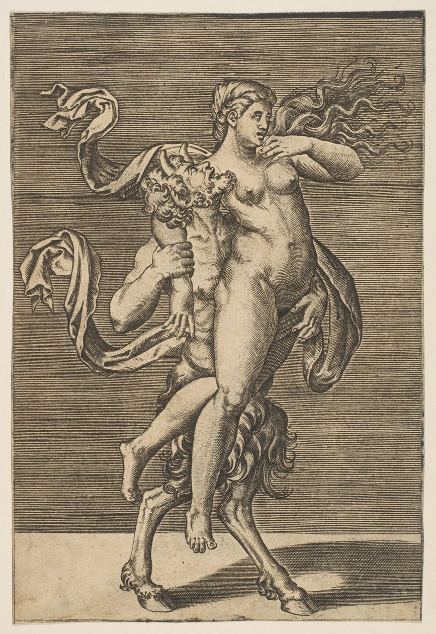 Satyr niosący nimfę krępującą jej prawą rękę, ca. 1515-1600. autorstwa Unbekannt