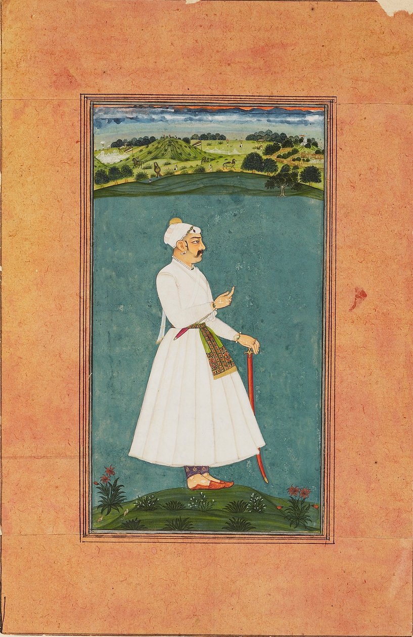 Sawai Jai Singh stojący w krajobrazie, ok. 1730 autorstwa Unbekannt