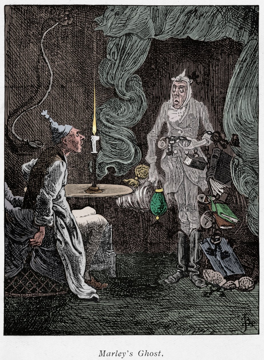 Scena z Opowieści wigilijnej Charlesa Dickensa, 1843 autorstwa Unbekannt