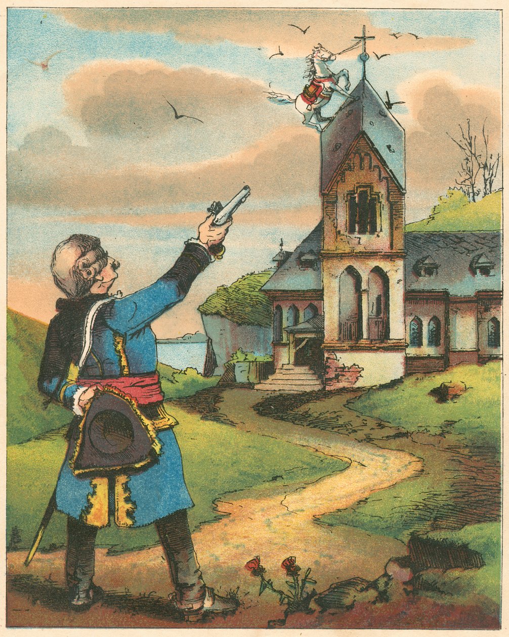 Scena z Przygód barona Munchausena Rudolpha Ericha Raspe, ok. 1850 autorstwa Unbekannt