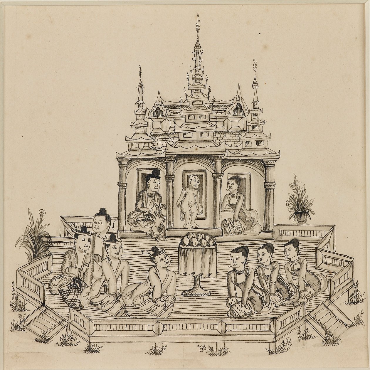 Scena z Vessantara Jataka, ok. 1880 autorstwa Unbekannt