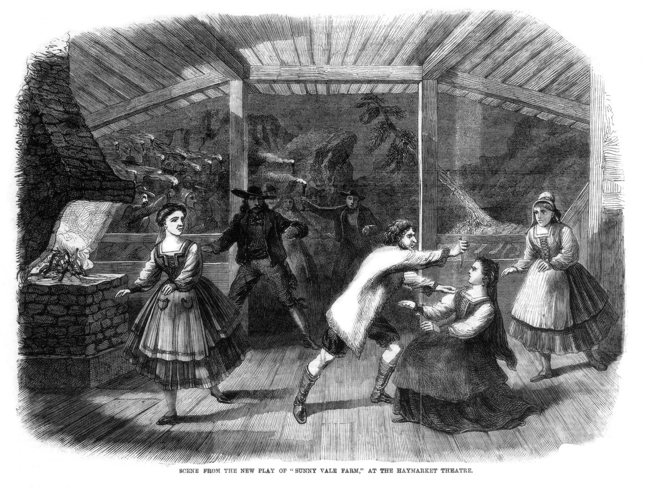 Scena ze sztuki Sunny Vale Farm, wystawionej w Haymarket Theatre, Londyn, 1864 autorstwa Unbekannt