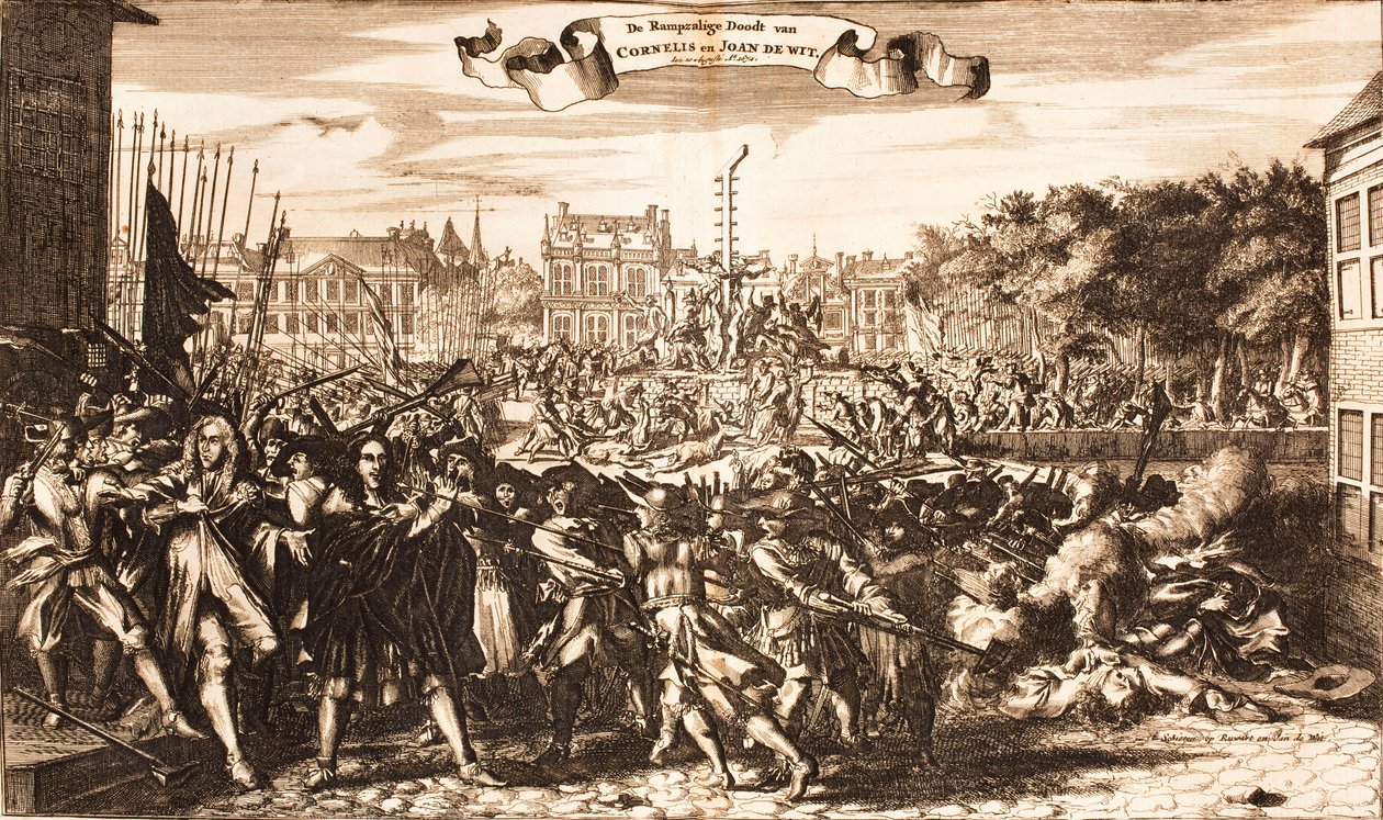 Scena tłumu mordującego Cornelisa i Johana de Witt, Haga, 20 sierpnia 1672, 1675. autorstwa Unbekannt